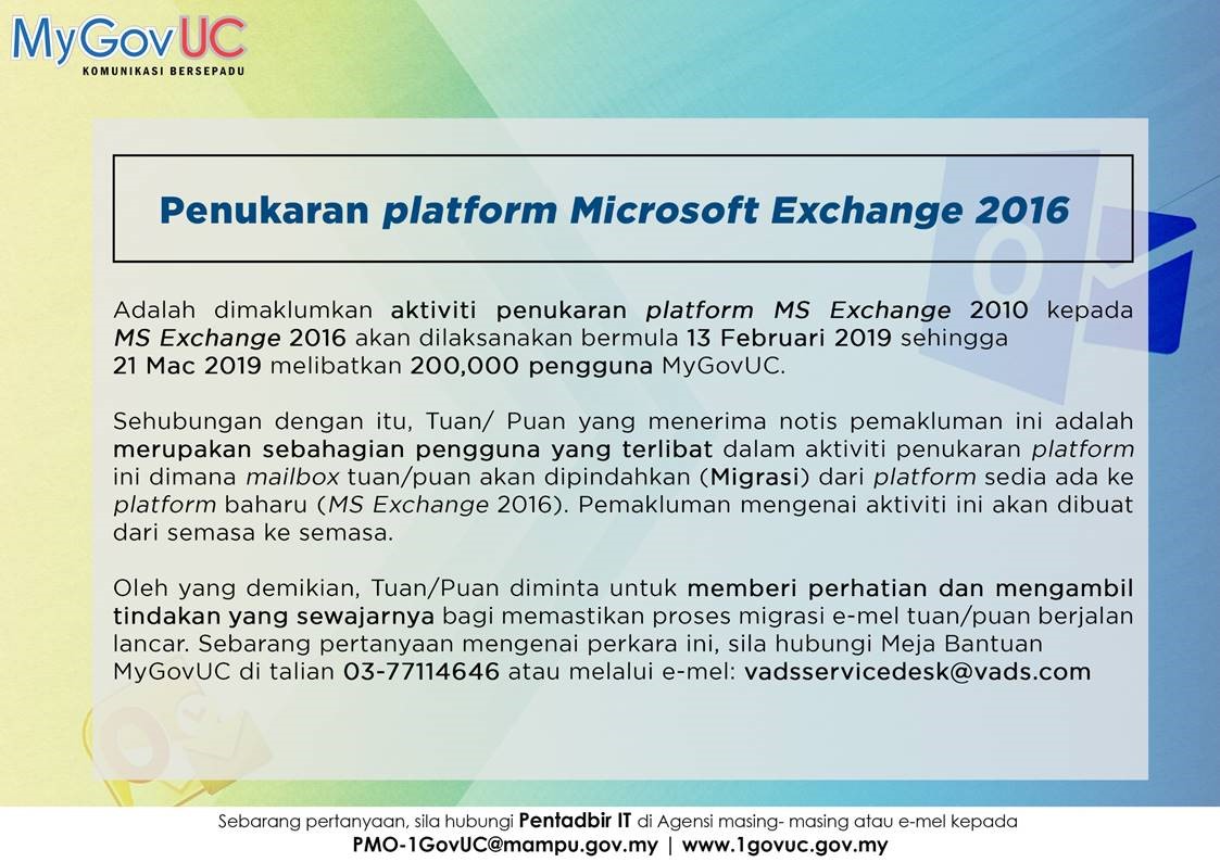 Hebahan 1-Penukaran Paltform Microsoft Exchange 2016